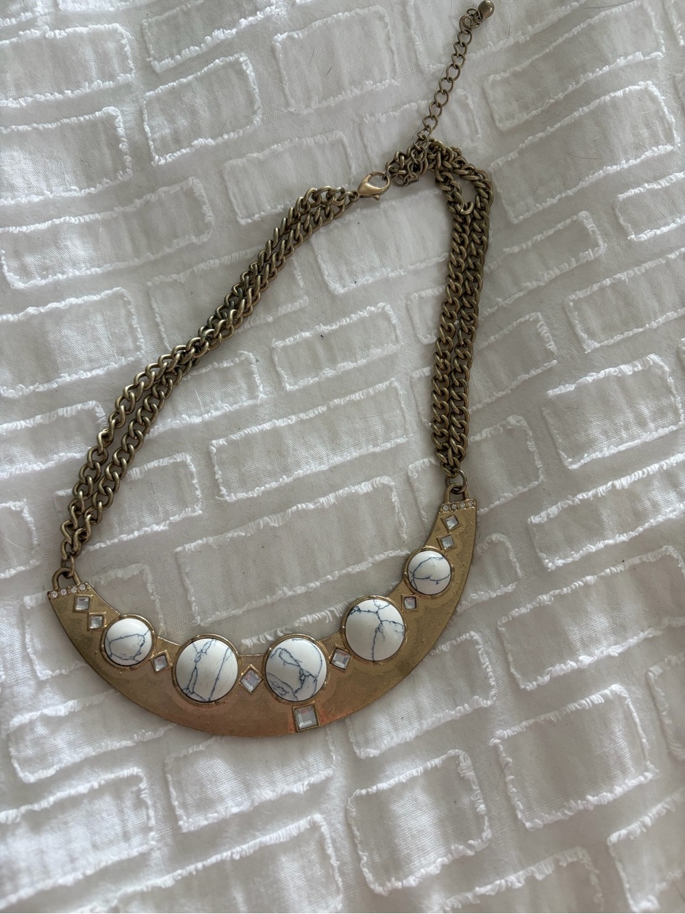 Source Unknown Gold-Tone Necklace with White Marbled Stones